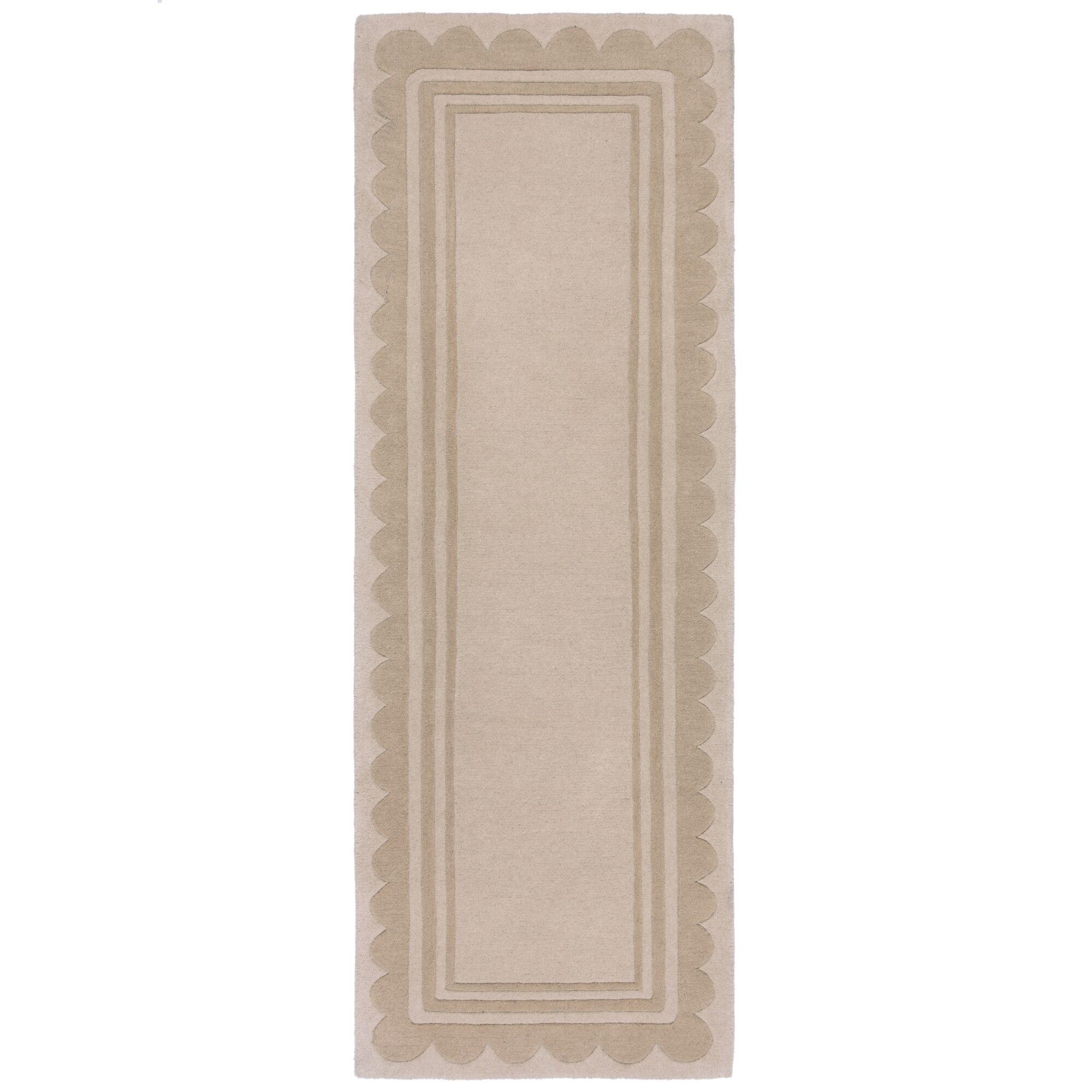 WOLLTEPPICH WENSUM, mit grafischem Muster mit Rahmen, Beige, 80 x 230 cm - Beige, Textil (230/80cm) - KADIMA DESIGN