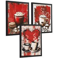 POSTER 3er Set Schokolade und Kaffee Wandbilder Marshmallows Zuckerstange Rote Pop Art Küche Wanddeko Rahmenlos A3 - Schwarz, Papier (29.7/1/42cm) - Nacnic