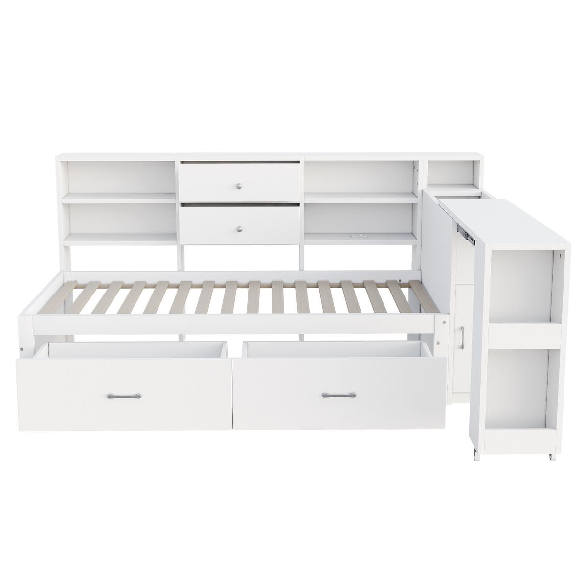 SCHLAFSOFA Multifunktionsbett 90x200 mit ausziehbarem Schreibtisch - Weiß, Holzwerkstoff (90/200cm) - Urban Meuble