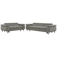 SITZGARNITUR PETER 2+3 - Grau Stukture - Anthrazit/Schwarz, Textil/Metall (262/76/99cm) - MKS