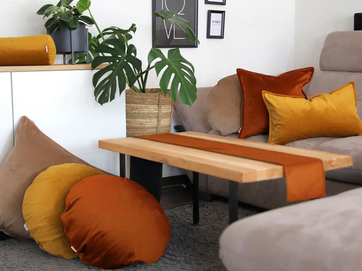 KISSEN-BLUME Samt&Sonders rost-orange 50 cm Ø - Dunkelorange, Textil (50/50cm) - beties Heimtextil