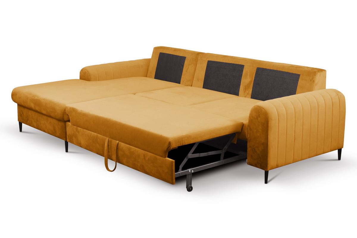 ECKSOFA VERONA L-S Gelb Velours-Stoff mit Schlaffunktion - Gelb, Holz (251/164cm) - MASSENO