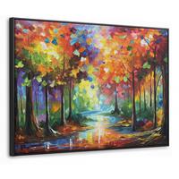 LEINWAND Bilder mit Rahmen - Landschaft - Wald - Farben - Natur - 100x70 - Multicolor, Textil (100/70cm) - MuchoWow
