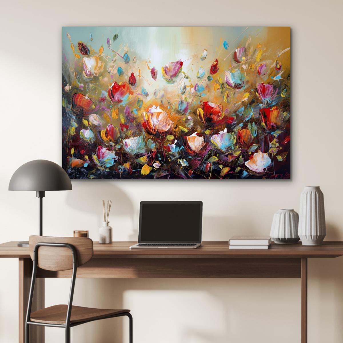 METALLBILD Blumen - Kunst - Natur - Ölgemälde Deko Groß 120x80 cm - Multicolor, Metall (120/80cm) - MuchoWow