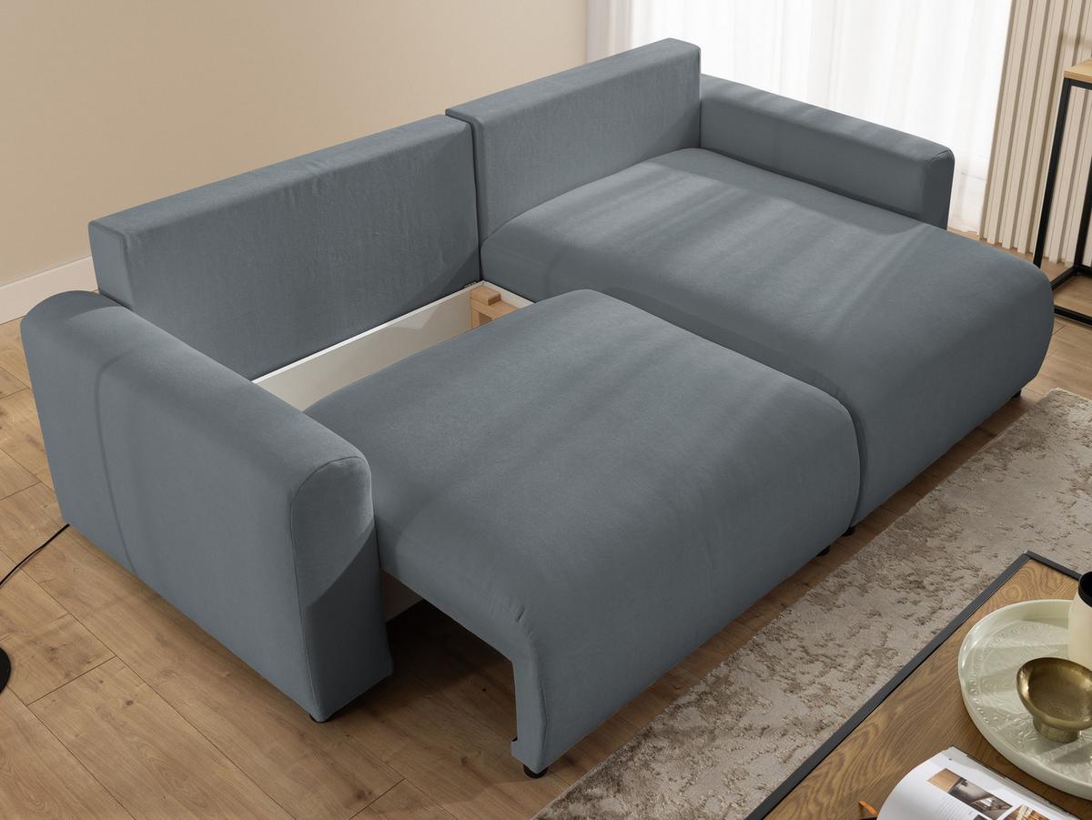 ECKSOFA Calma mit Schlaffunktion und Bettkasten im Bumpy-Design aus weichem Dunkelgrau Webstoff - Ottomane rechts - Dunkelgrau/Schwarz, Holz/Kunststoff (140/239cm) - S-Style