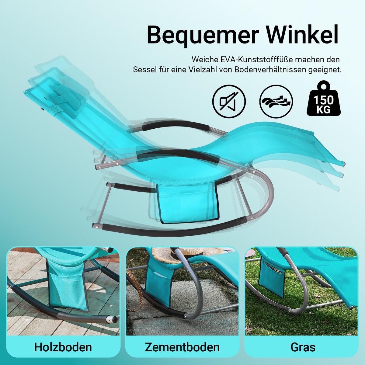 SONNENLIEGE mit Kopfkissen, Gartenliege bis 150kg, Türkis - Türkis, Metall (63/87/150cm) - SoBuy