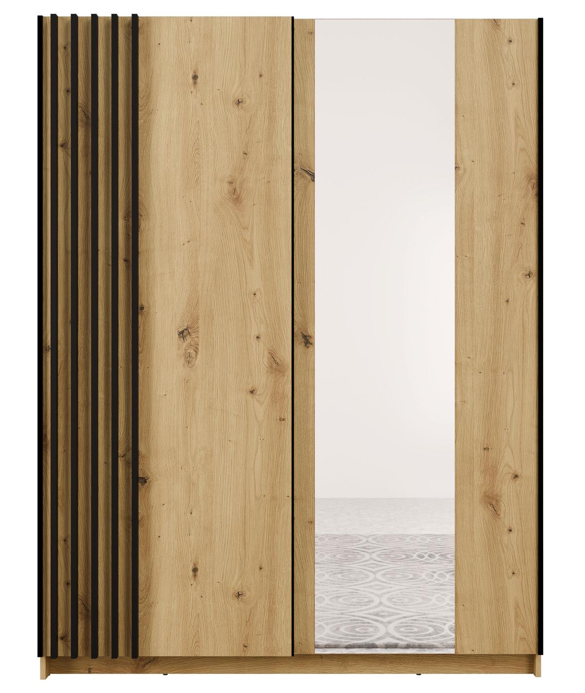 KLEIDERSCHRANK Beralto Braun 150/198,5/63,5 cm – mit Spiegel und Lamellenfront - Braun, Holzwerkstoff (150/198.5/63.5cm) - AX Living