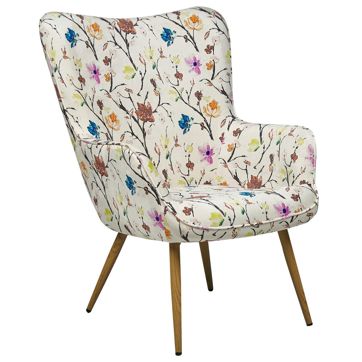 SESSEL Blumenmotiv cremeweiß mit Hocker Vejle - Hellbraun/Multicolor, Textil (62/93/78cm) - Beliani