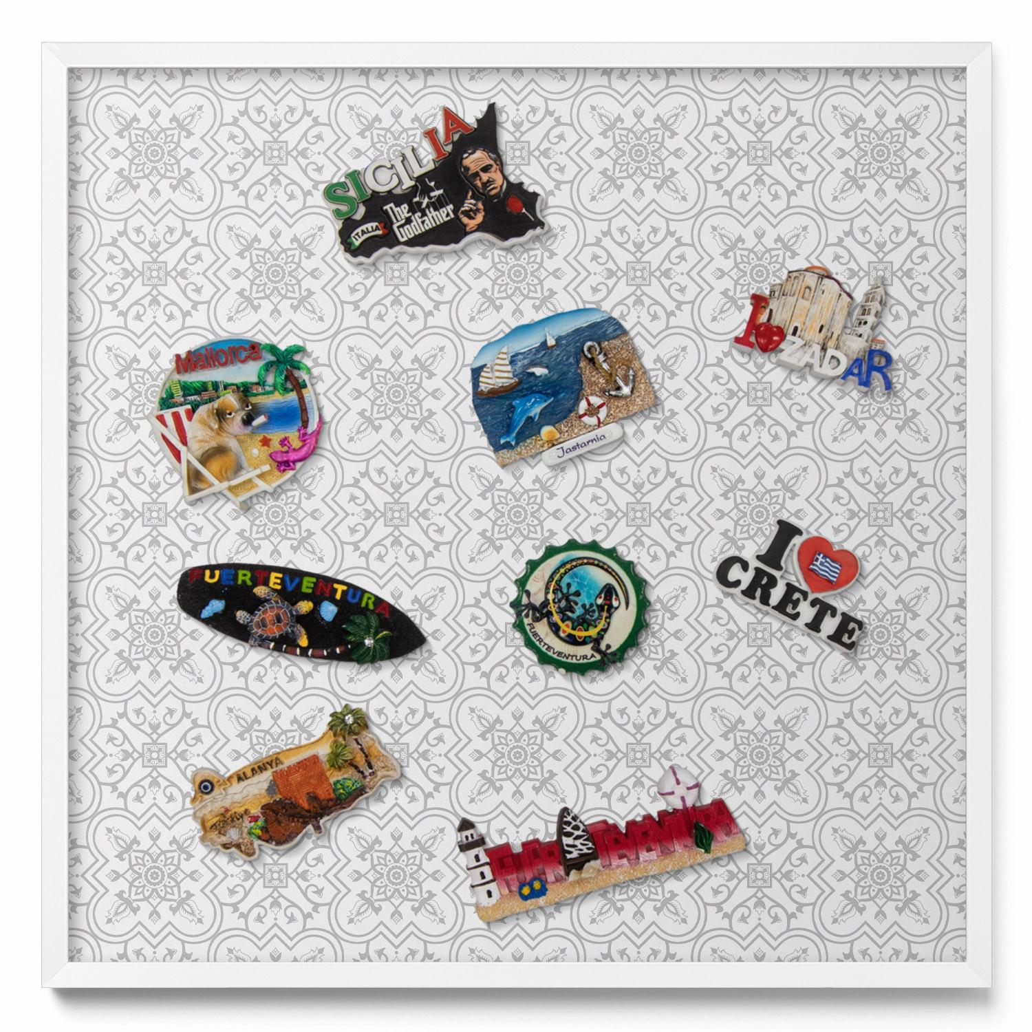 MAGNETTAFEL 50x50 cm Weißer Rahmen Regulares Ornamentmuster - Grau, Metall (50/50/0.4cm) - TULUP