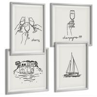 BILDER SET 4er Set - 50x50 cm & 40x60 cm Silberner Rahmen - Haus am Wasser, Toastsegelboot - Silberfarben, Kunststoff (50/50cm) - TULUP