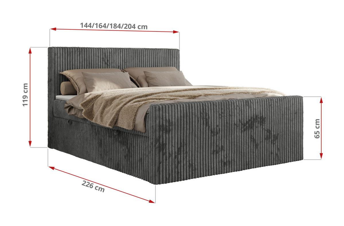 BOXBETT TILIANO DUO 140/200 - Grau Cord - H3 - Grau, Textil (140/200cm) - MKS