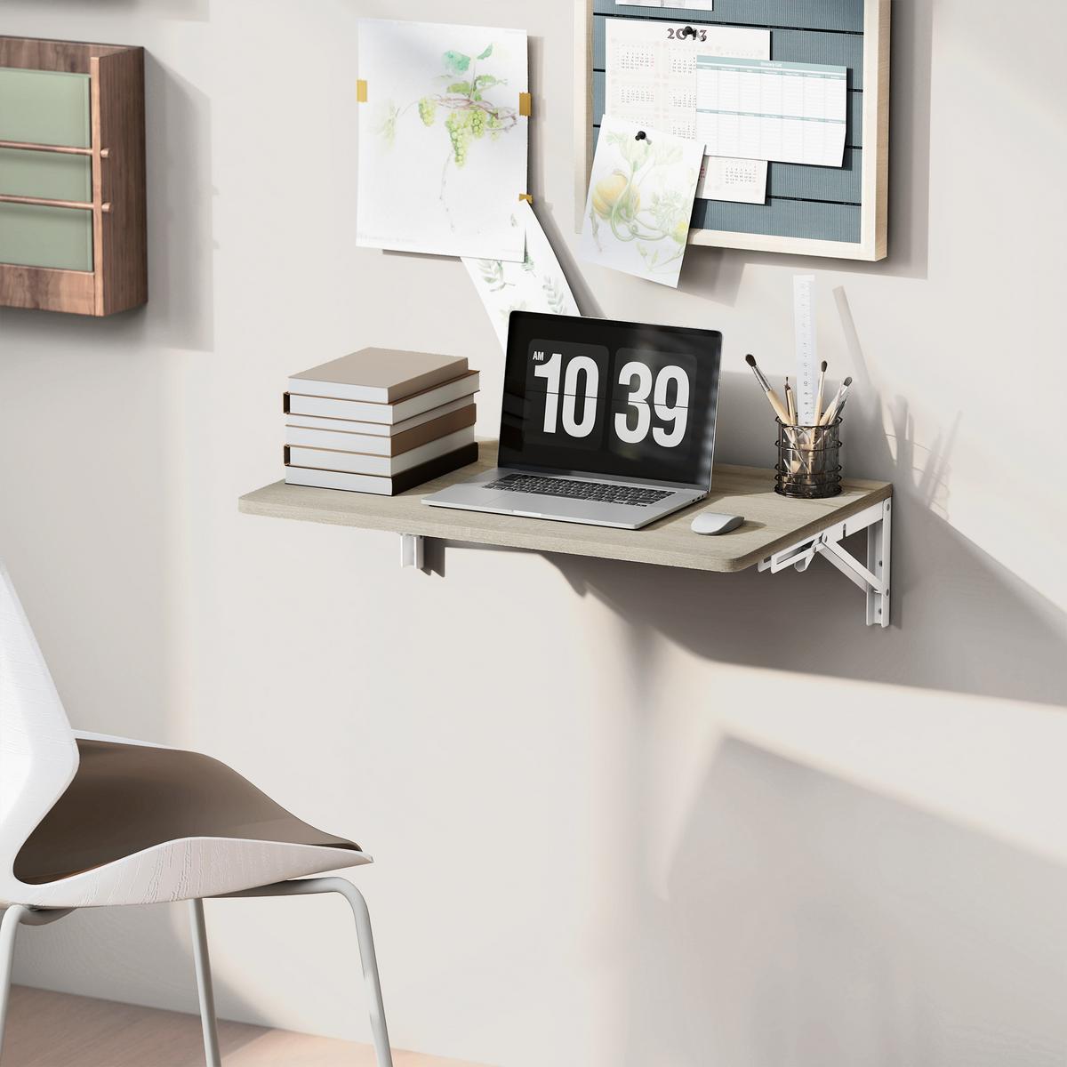 WANDKLAPPTISCH Platzsparender Schreibtisch 60x40cm Eiche - Eichefarben, Holzwerkstoff (40/16/60cm) - HOMCOM