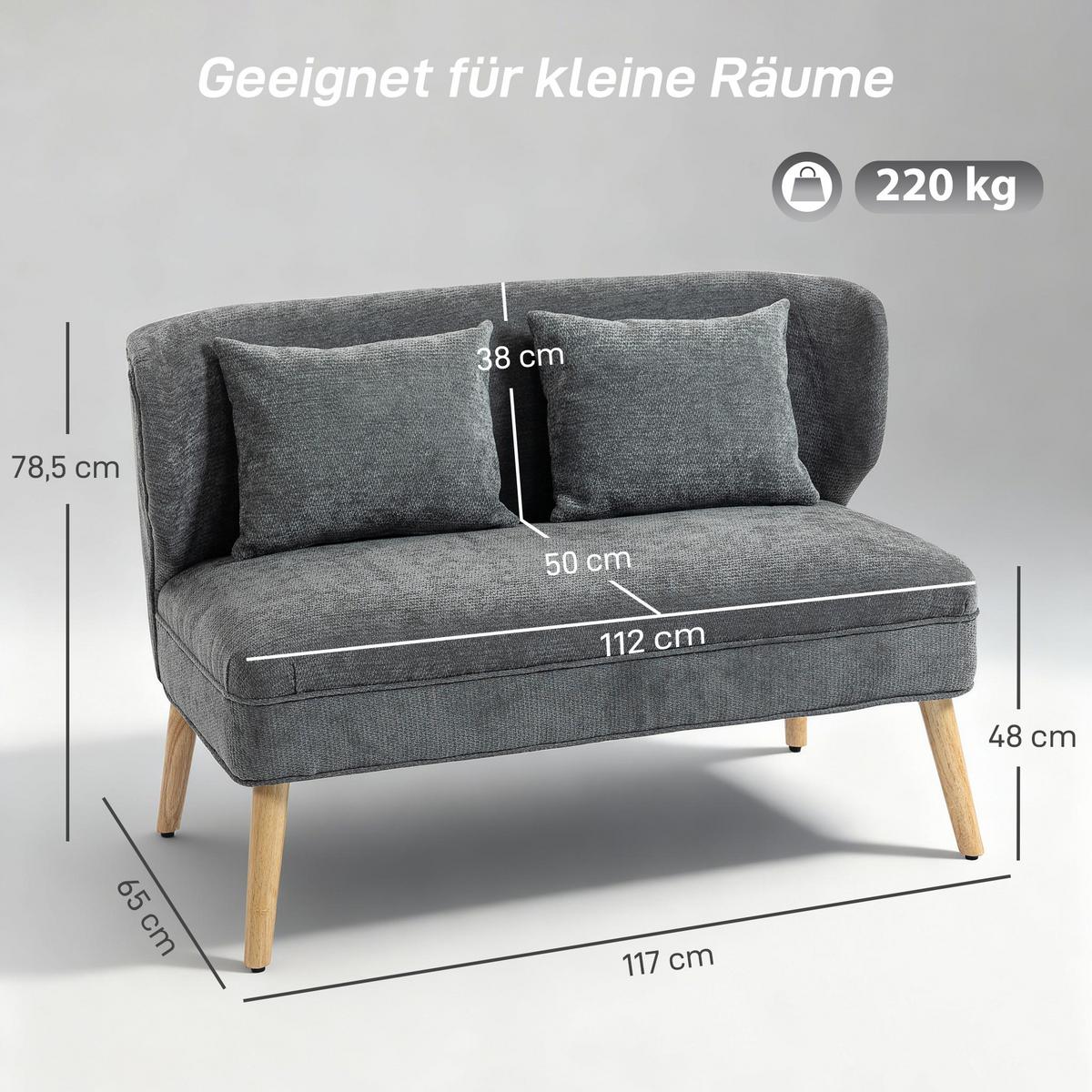 2-SITZER-SOFA Polyester Grau - Beige/Naturfarben, Holz/Holzwerkstoff (65/78.5/117cm) - HOMCOM