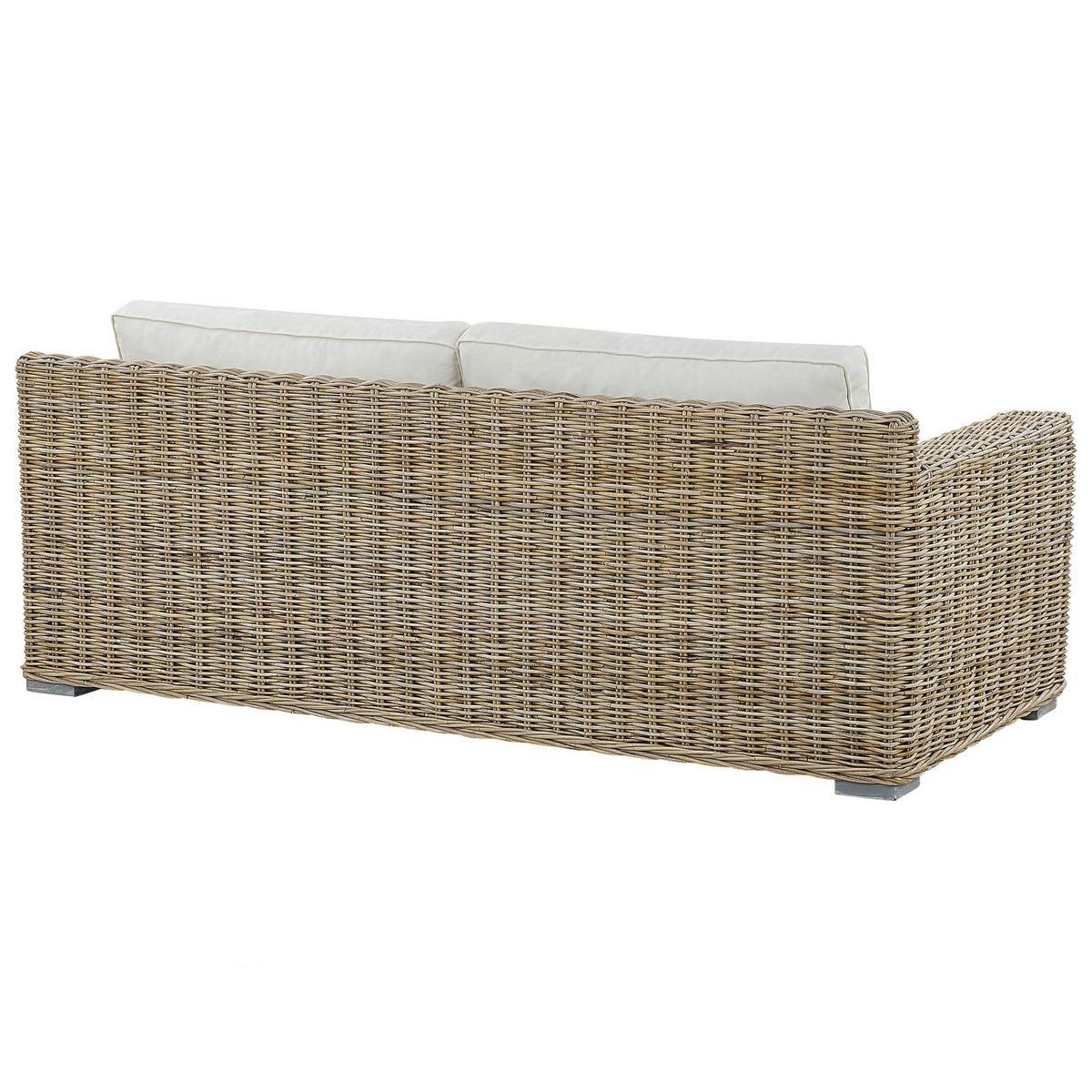 GARTENSOFA 2-Sitzer Rattan natürlich Auflagen cremeweiß Ardea - Beige/Naturfarben, Naturmaterialien (194/70/90cm) - Beliani