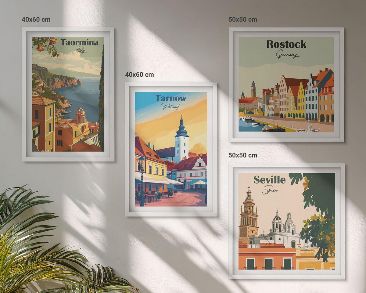 BILDER SET 4er Set - 50x50 cm & 40x60 cm Weißer Rahmen - Architektur der Küstenstädte - Weiß, Kunststoff (50/50cm) - TULUP