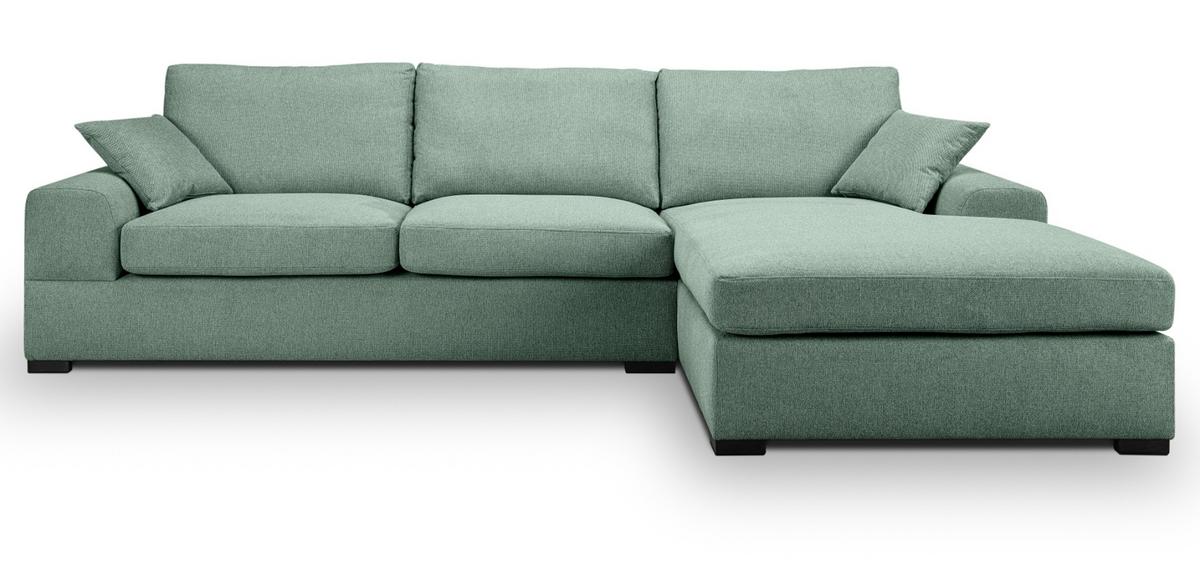 SOFA petrol Strukturstoff 308 cm, Ecksofa 5-Sitzer, L-Sofa Ottomane rechts - Petrol/Schwarz, Holz/Textil (308/186cm) - Inn.Furn
