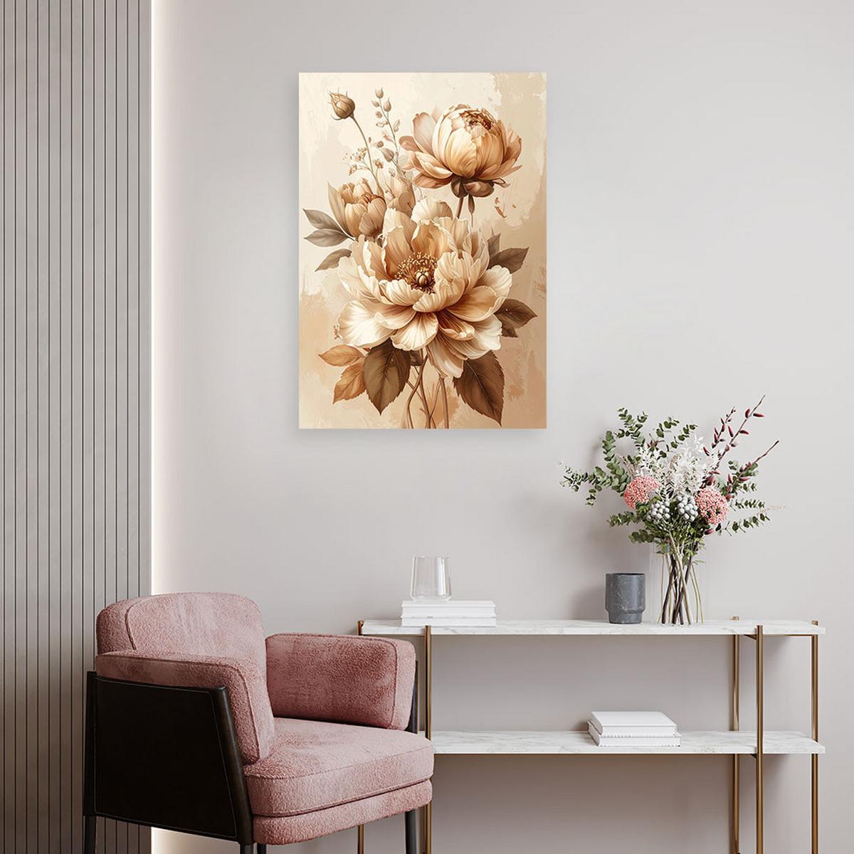 LEINWANDBILD, Beige Blumen in einer rustikalen botanischen Komposition - Beige, Textil (70/100cm) - Feeby