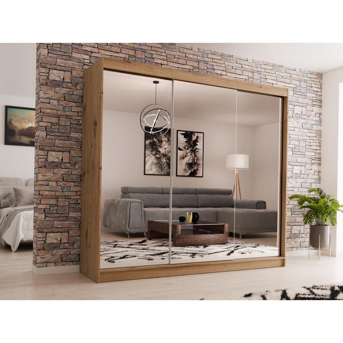 SCHWEBETÜRENSCHRANK Debra II 240/216/61 eiche Artisan mit Spiegel und Schubladen - Eiche Artisan, Holzwerkstoff (240/216/61cm) - Beautysofa