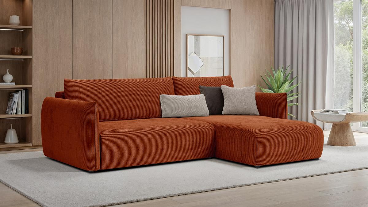 ECKSOFA TAUER 3-Sitzer links, orange - Schwarz/Orange, Holz/Textil (248/173cm) - Wozimo