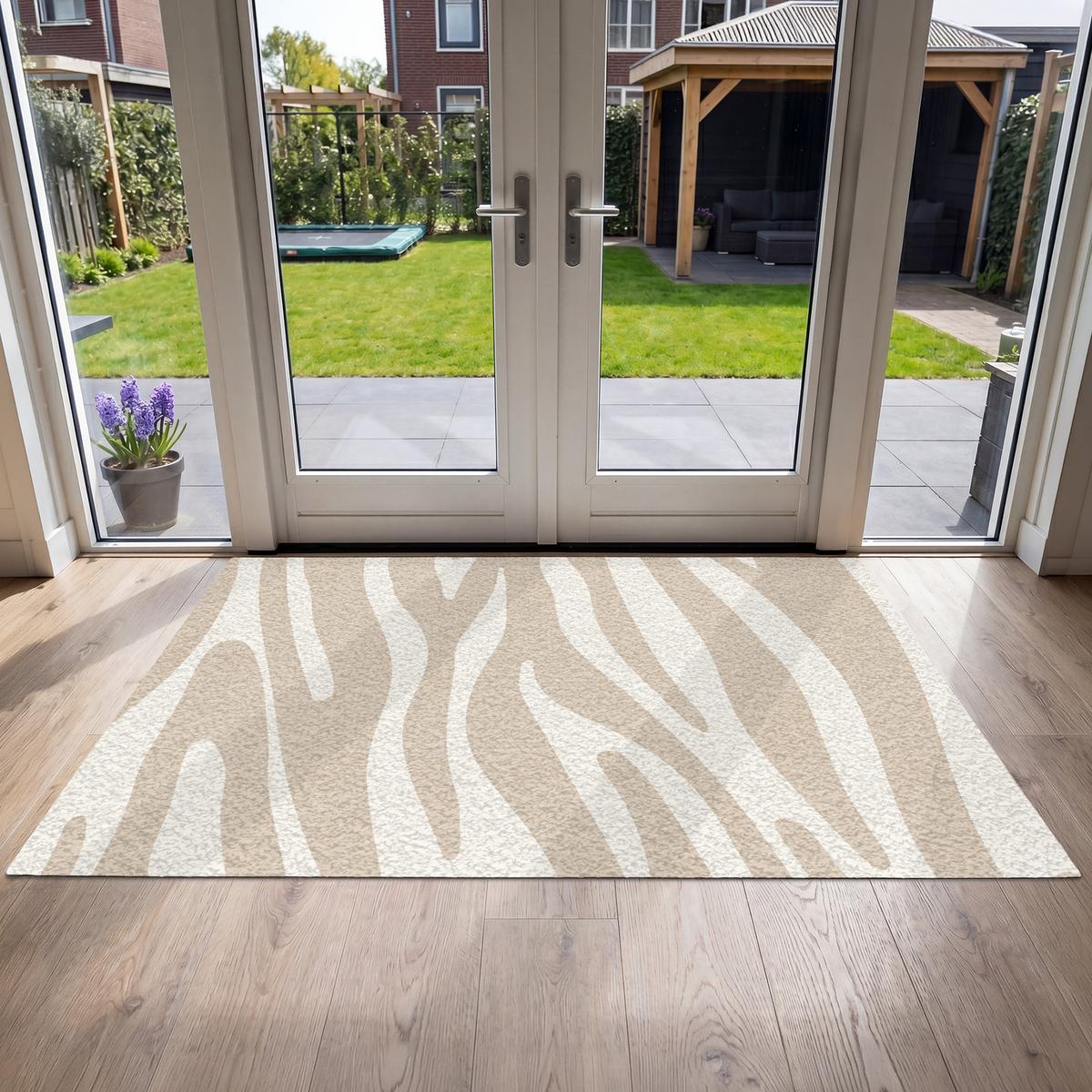 FUSSMATTE Zebramuster - Beige - Weiß - Tiermuster Schmutzfänger 180x120 cm - Beige, Kunststoff (180/0.4cm) - MuchoWow