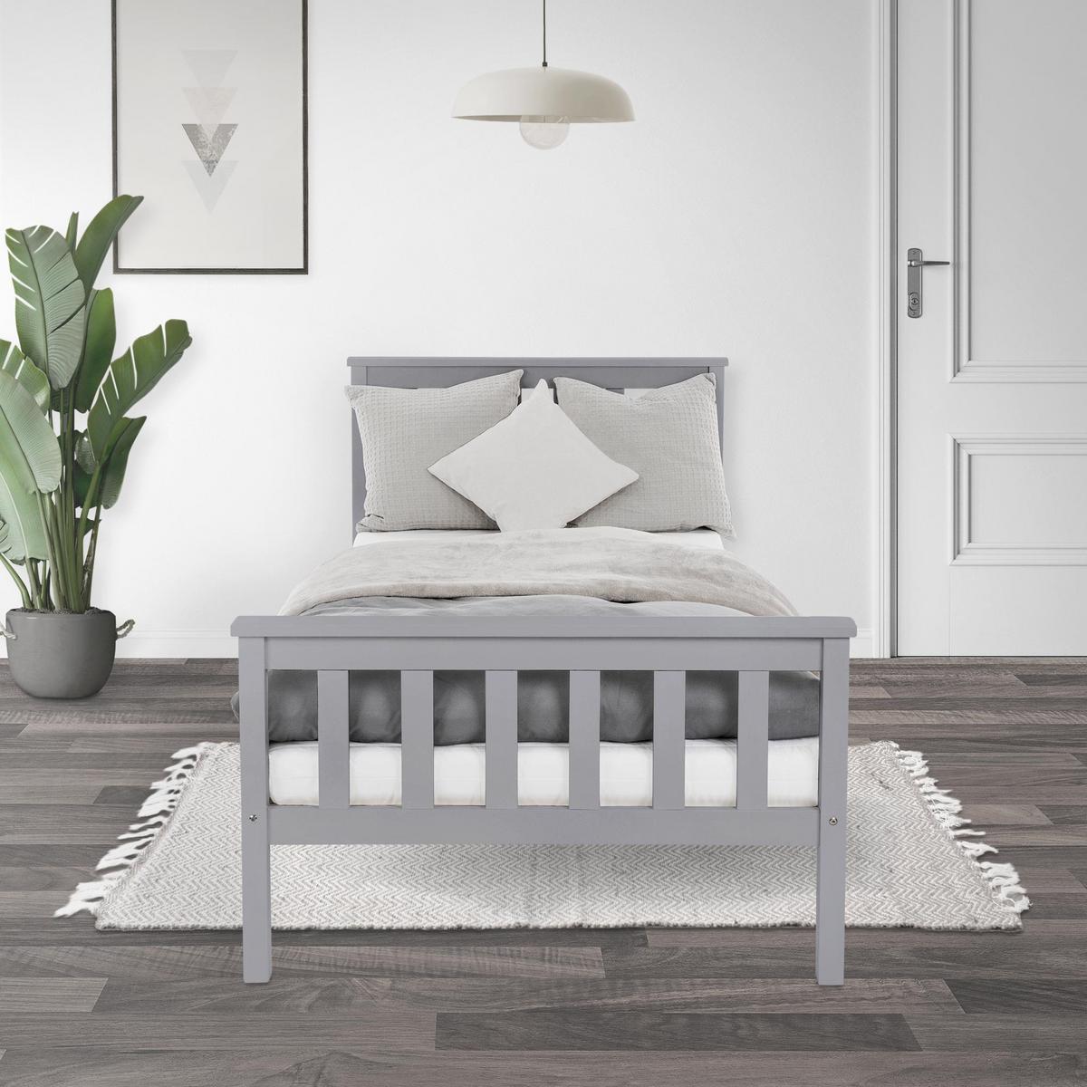 HOLZBETT 90x200 cm Hellgrau aus Kiefernholz mit Lattenrost - Hellgrau, Holz (90/200cm) - ML-DESIGN