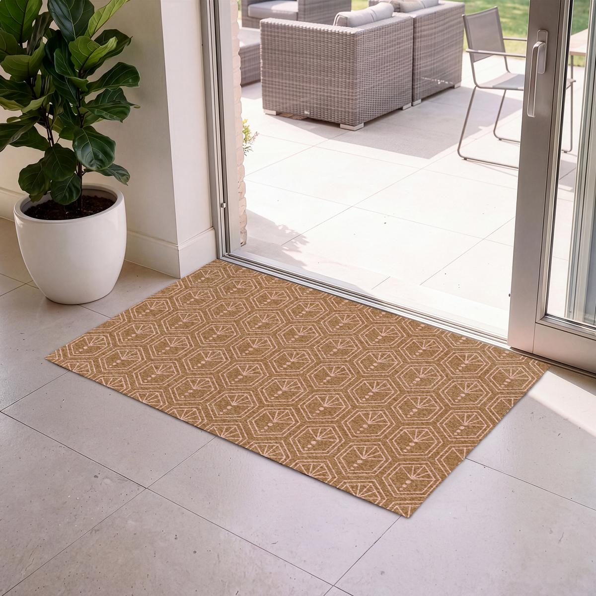 FUSSMATTE Braun - Rosa - Geometrisch - Gemustert Türmatte 120x80 cm - Braun, Kunststoff (120/0.4cm) - MuchoWow