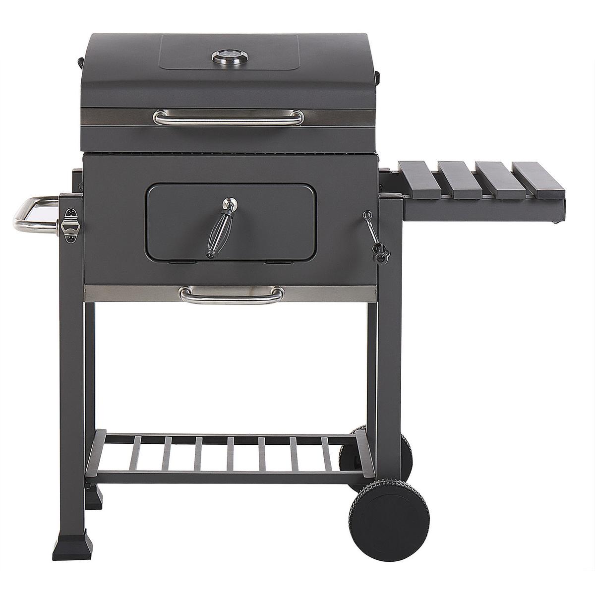 HOLZKOHLEGRILL mit Deckel Stahl Grau rechteckig rollbar Pavlof - Grau, Metall (79/107/49cm) - Beliani
