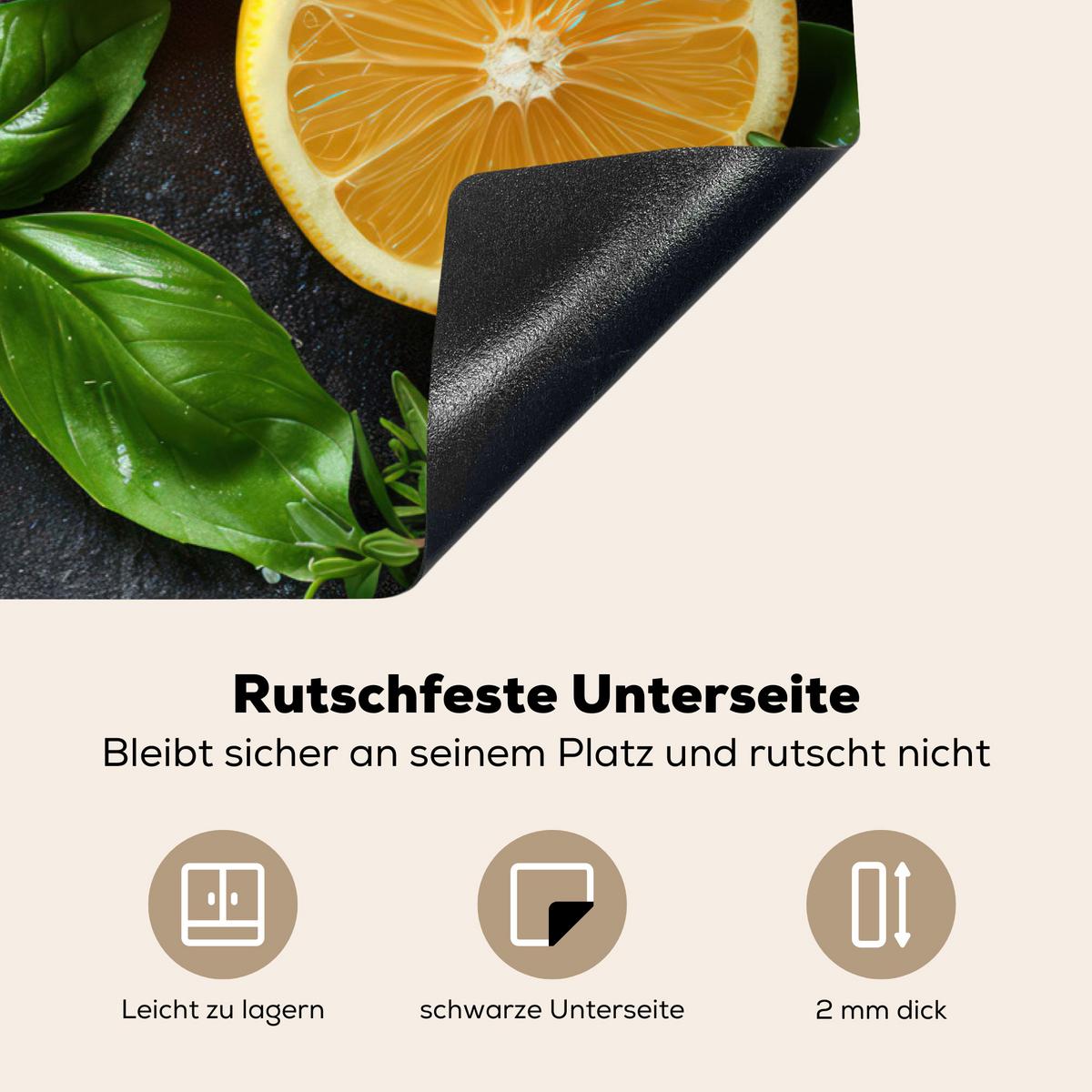 HERDABDECKPLATTE Obst - Grau - Konkret - Orange - Pflanzen Induktionsmatte 81x52 cm - Anthrazit, Kunststoff (81/52/0.2cm) - MuchoWow