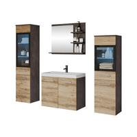 BADMÖBEL-SET Madrit I mit RGB LED Beleuchtung - Braun/Grau, Holzwerkstoff (30/132/30cm) - MIRJAN24