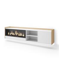 LOWBOARD, Weiß und Eiche, 212/35/50cm, Kamin mit Feuereffekt XXL - Weiß, Holzwerkstoff (212/50/35cm) - Skraut Home