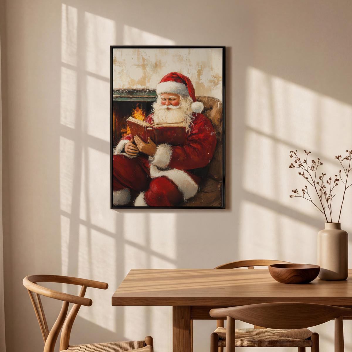 LEINWAND Bilder mit Rahmen - Weihnachten - Weihnachtsmann - Winter - Open Fireside - 60x90 - Dunkelrot, Textil (60/90cm) - MuchoWow