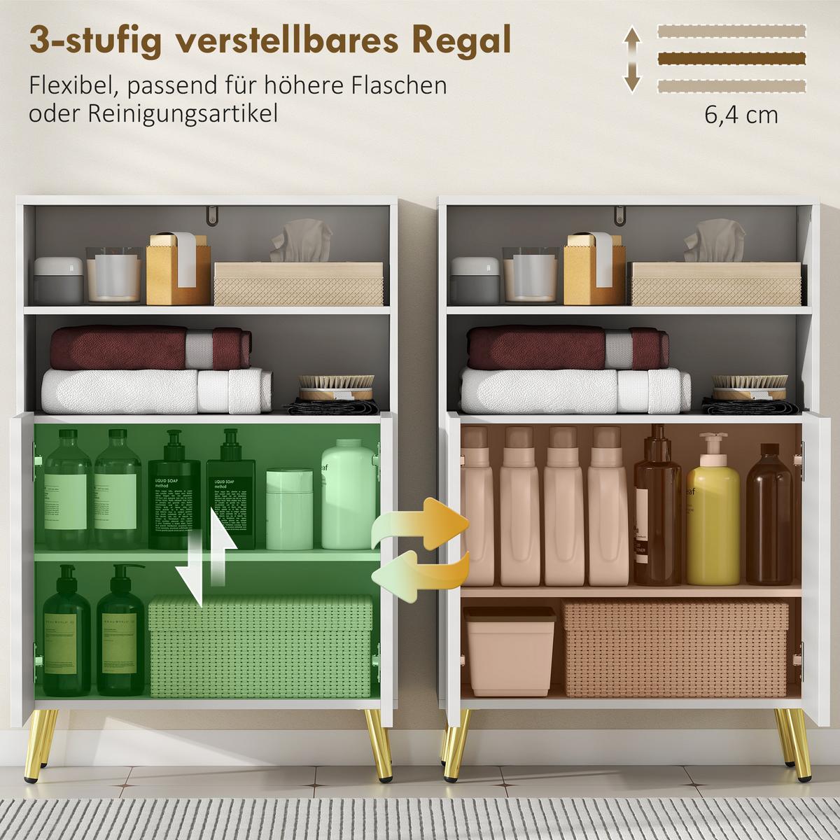 BADEZIMMERSCHRANK MDF Metall Weiß - Goldfarben/Weiß, Holzwerkstoff/Metall (31.8/93/60cm) - HOMCOM
