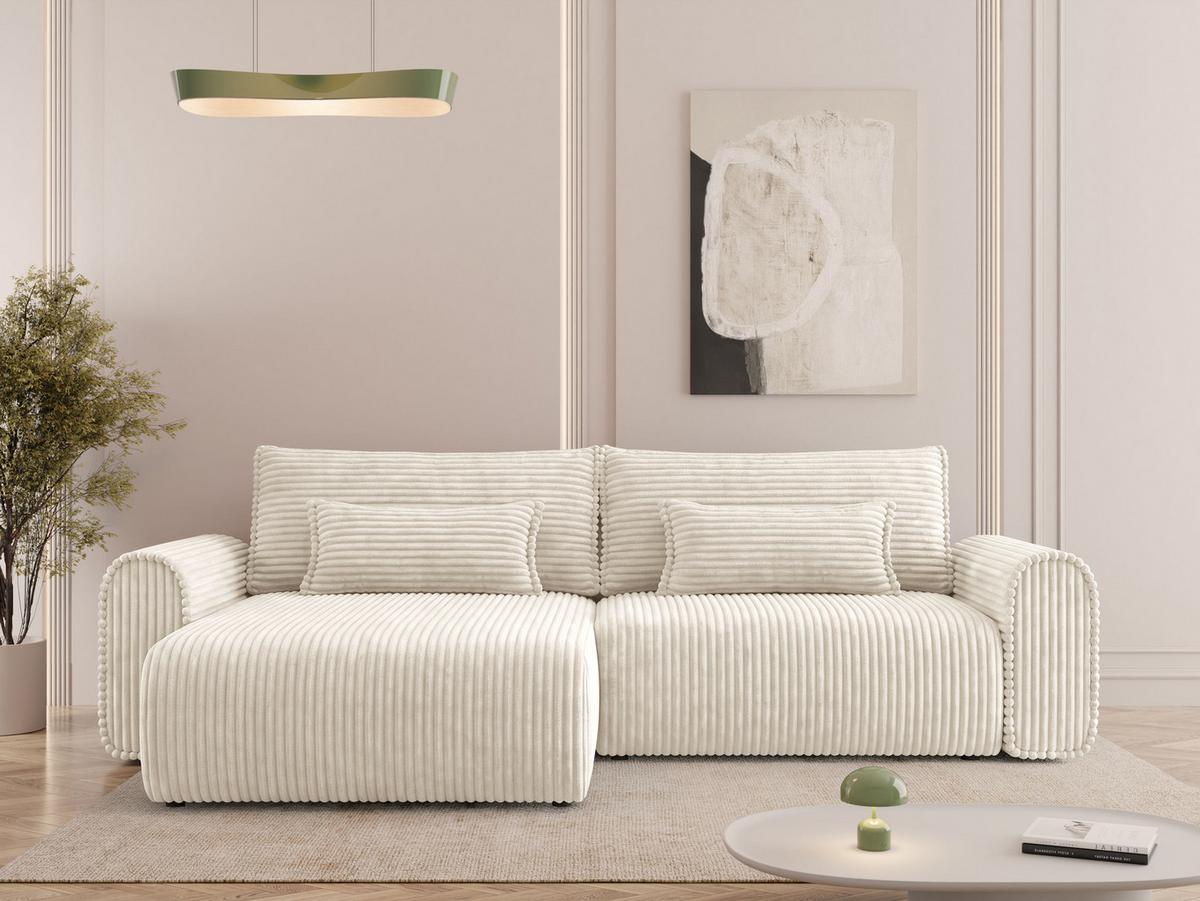 ECKSOFA Surles Cord - Creme/Schwarz, Holz/Kunststoff (245/145cm) - MIRJAN24