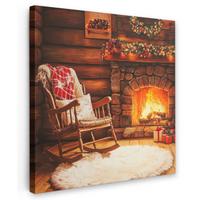 LEINWANDBILD Winter - Weihnachten - Zuhause - Kamin Wandbild Wohnzimmer 50x50 cm - Bernsteinfarben, Textil (50/50cm) - MuchoWow