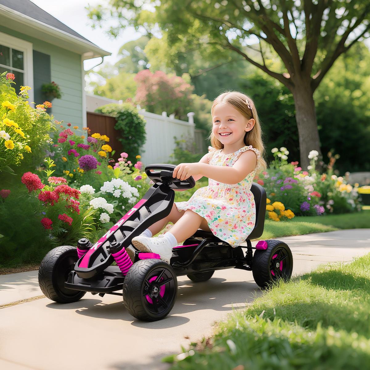 KINDER-GOKART Kunststoff Metall Rosa - Rosa, Kunststoff (100/59/60.5cm) - AIYAPLAY