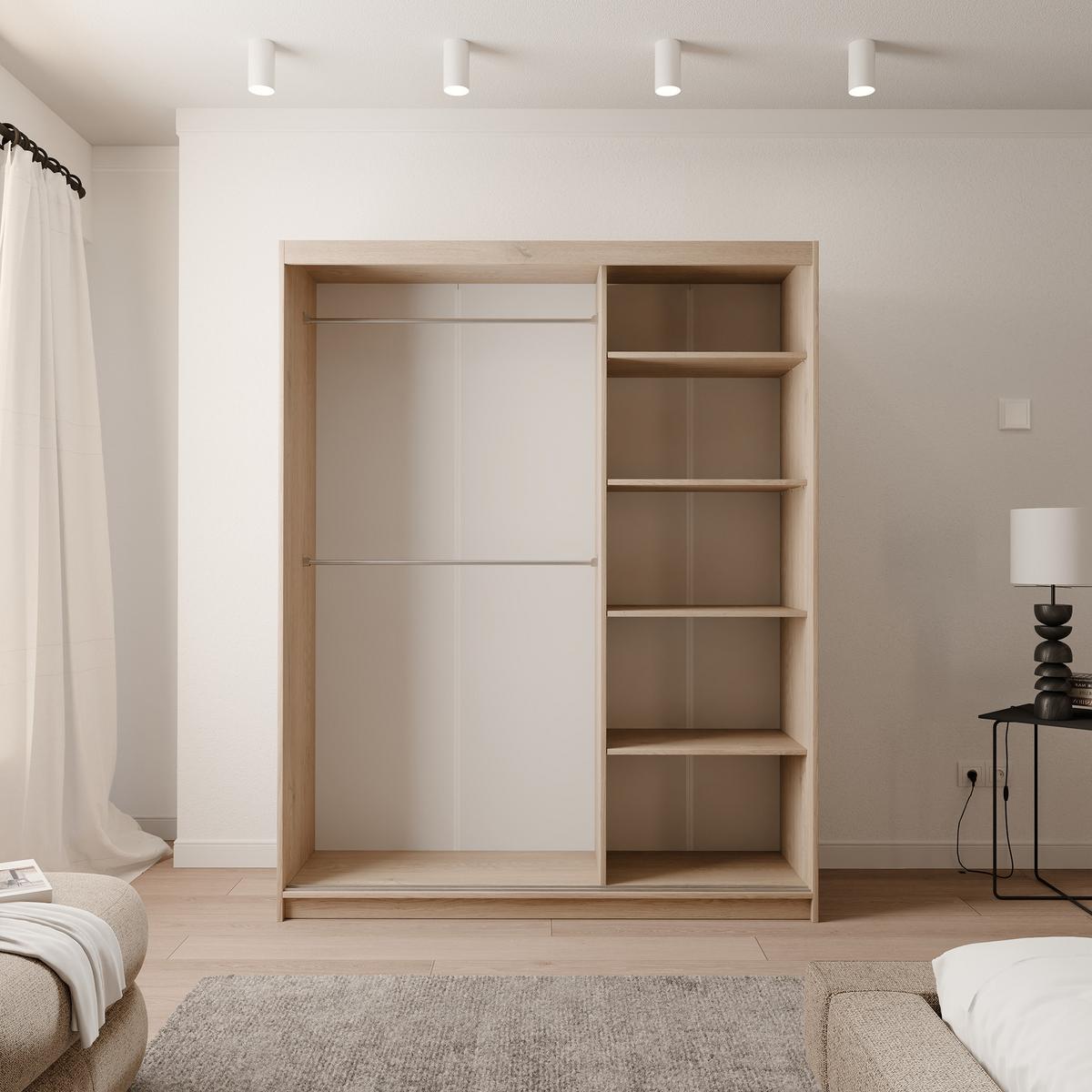 SCHIEBETÜRENSCHRANK SILENTE 140 cm mit Einlegeböden und Kleiderstange - Braun, Holzwerkstoff (140/215/60cm) - Idohome