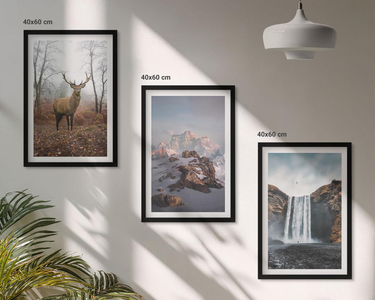 BILDER SET 3er Set - 40x60 cm Schwarzer Rahmen - Wilde Berglandschaften - Schwarz, Kunststoff (40/60cm) - TULUP