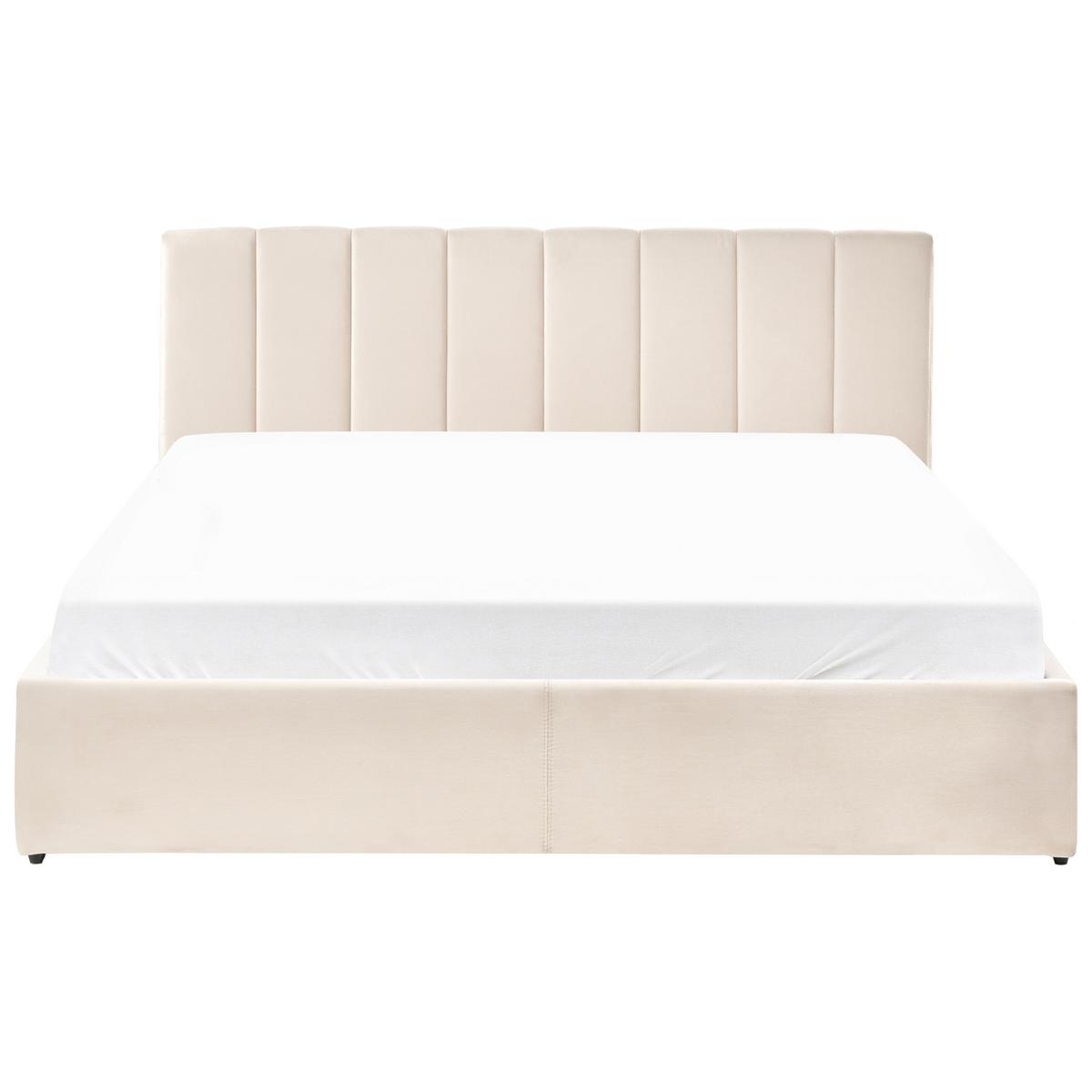 BETT mit Stauraum 180/200 cm Samtstoff Hellbeige Dreux - Beige, Textil (180/200cm) - Beliani