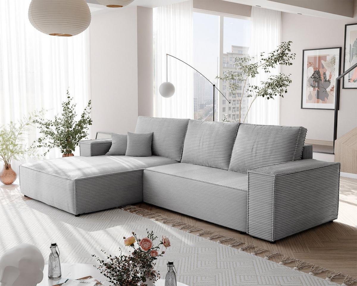 ECKSOFA NOVA Links mit Schlaffunktion und Bettkasten Hellgrau - Hellgrau, Kunststoff/Textil (294/185cm) - Idohome