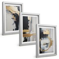 BILDER SET 3er Set - 20x30 cm Silberner Rahmen - Abstrakte Schwarz-Weiß-Malerei - Silberfarben, Kunststoff (20/30cm) - TULUP