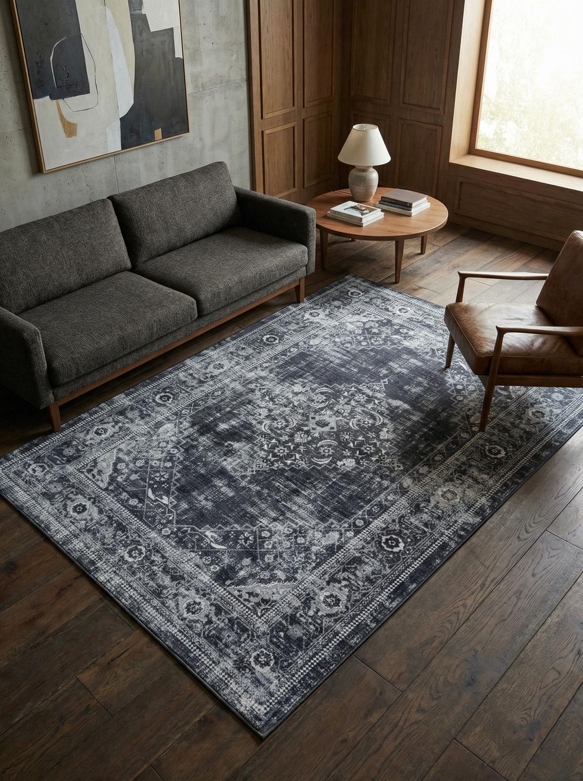 TEPPICH Flachgewebe Waschbar PIZOL in Schwarz, orientalisch, 140 x 200 cm - Schwarz, Textil (140/200cm) - KADIMA DESIGN