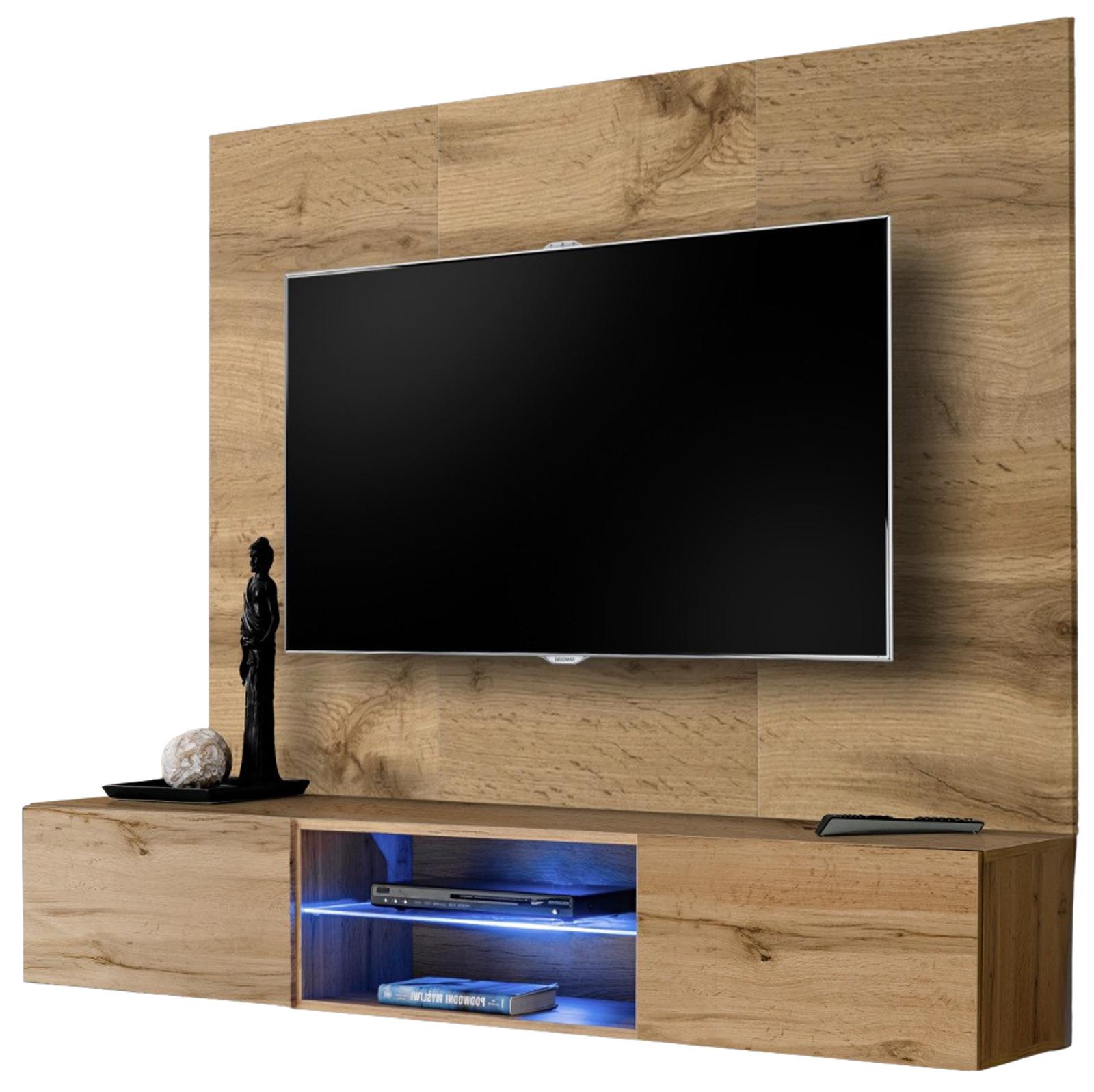 TV-LOWBOARD Eiche Wotan 180 cm hängend, Set inklusive LED-Beleuchtung und Akustikpaneel - Eiche Wotan, Glas/Holzwerkstoff (180/148/40cm) - Inn.Furn