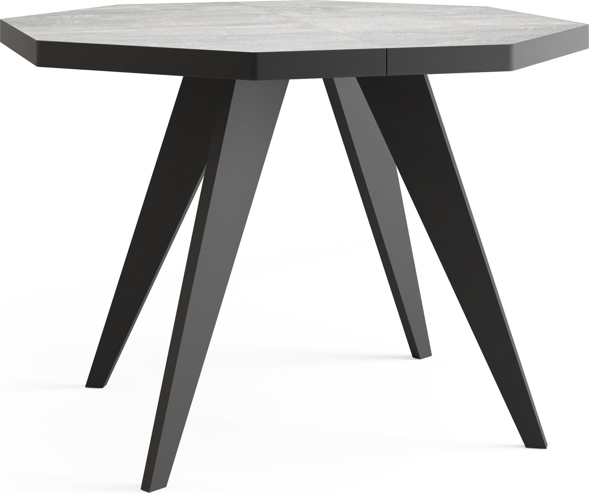 ESSTISCH Diamond Black achteckiger ausziehbarer, Grauer Beton 100-200/100/76 cm - Hellgrau/Schwarz, Holz/Holzwerkstoff (100/200/77cm) - WFL GROUP