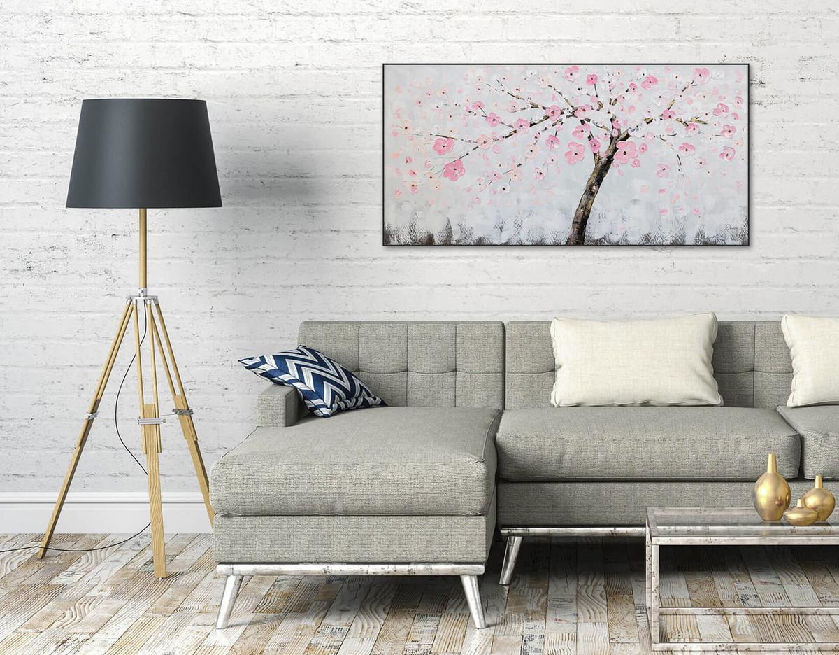 ACRYLBILD HANDGEMALT 120/60 cm - Pink/Grau, Holz/Textil (120/60cm) - KUNSTLOFT