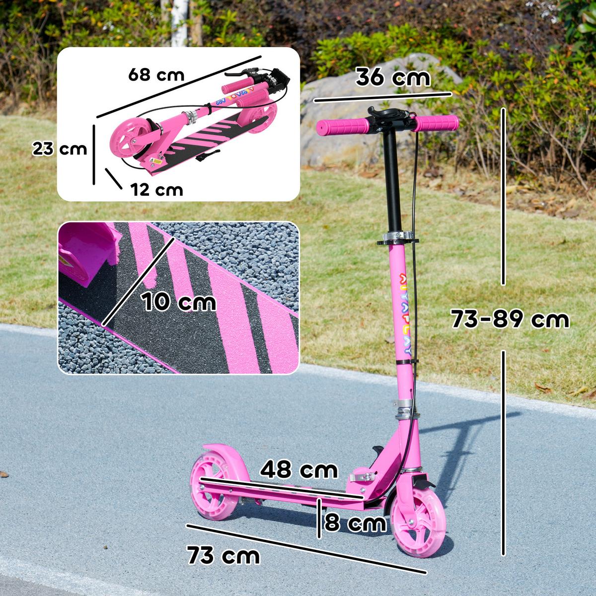 ROLLER Kinder Klappbar mit Verstellbarer Lenkerhöhe, 2 Leuchtenden Räder Rosa - Rosa, Kunststoff/Metall (73/36/89cm) - AIYAPLAY