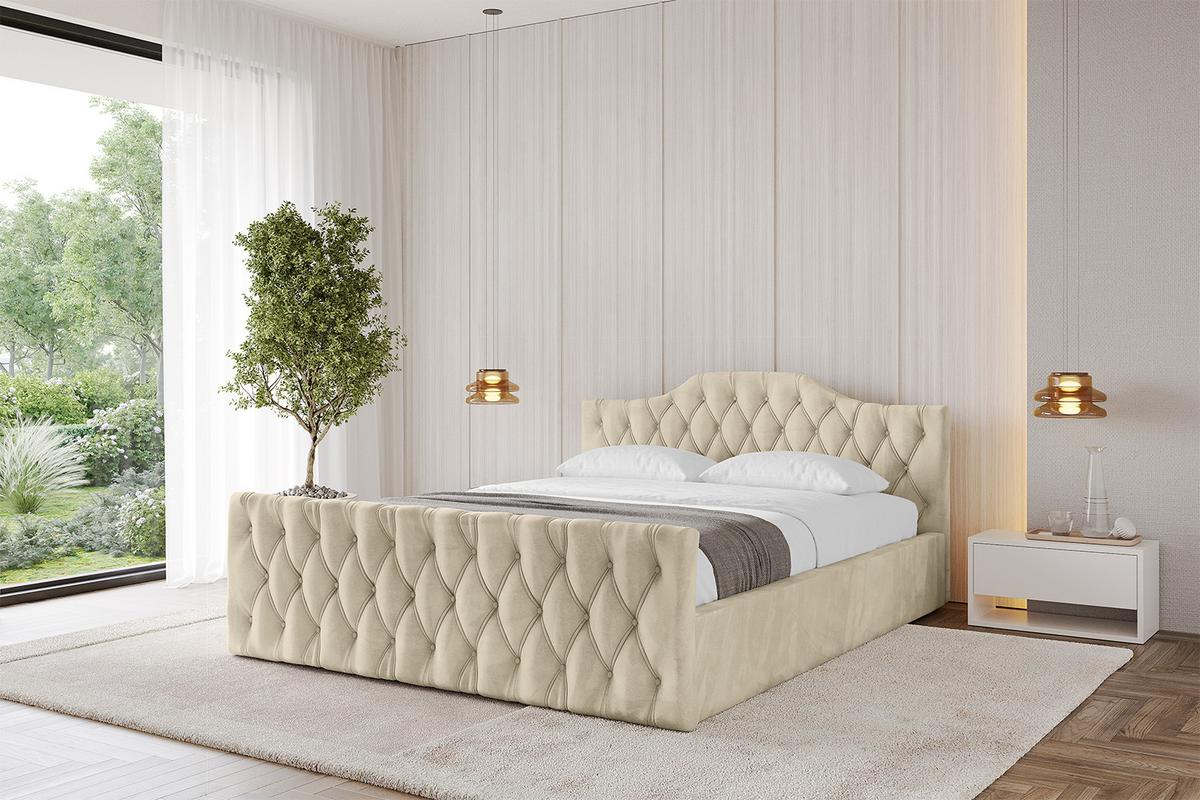 POLSTERBETT mit Bettkasten, Fußteil und Lattenrost, Boxbett mit Matratze H3/H4 - FALIO-Z-V1 120x200 Beige - Ecru, Holzwerkstoff/Textil (120/200cm) - ALTDECOR