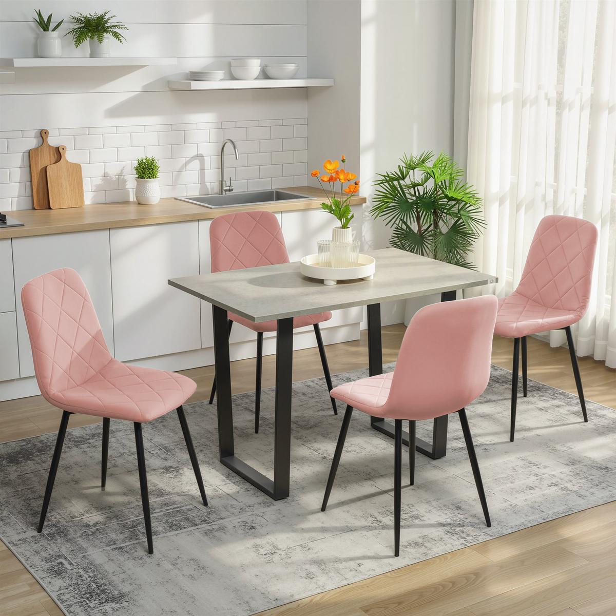 ESSZIMMERSTÜHLE 4er Set Küchenstuhl mit Rückenlehne, Samtoptik, Sessel Rosa - Rosa, Kunststoff (54/87/45cm) - HOMCOM