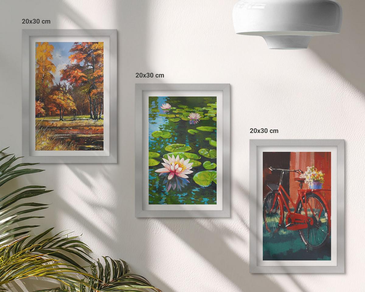 BILDER SET 3er Set - 20x30 cm Silberner Rahmen - Herbstfarbene Lilienterrasse - Silberfarben, Kunststoff (20/30cm) - TULUP