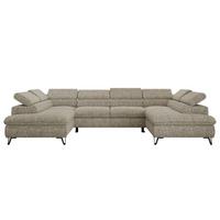 WOHNLANDSCHAFT PABLO U Strukture Beige mit Topper Visco - Beige/Schwarz, Textil/Metall (346/76/208cm) - MKS