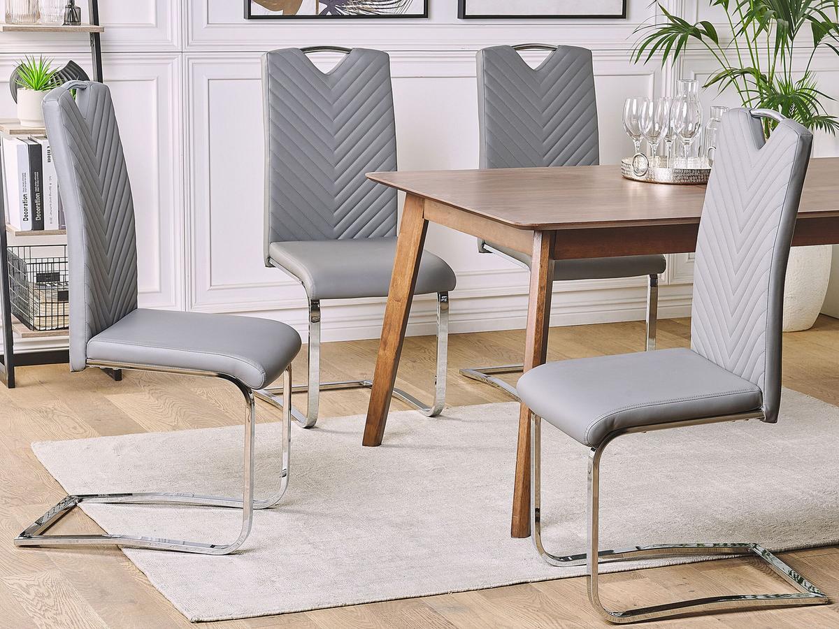 ESSZIMMERSTUHL 2er-Set Kunstleder Grau Picknes - Grau, Textil/Metall (43/105/55cm) - Beliani
